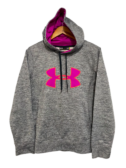 UNDER ARMOUR |M| BUST 20| A27| GREY & VIBRANT PINK LOGO PERFORMANCE FLEECE ATHLETIC HOODIE