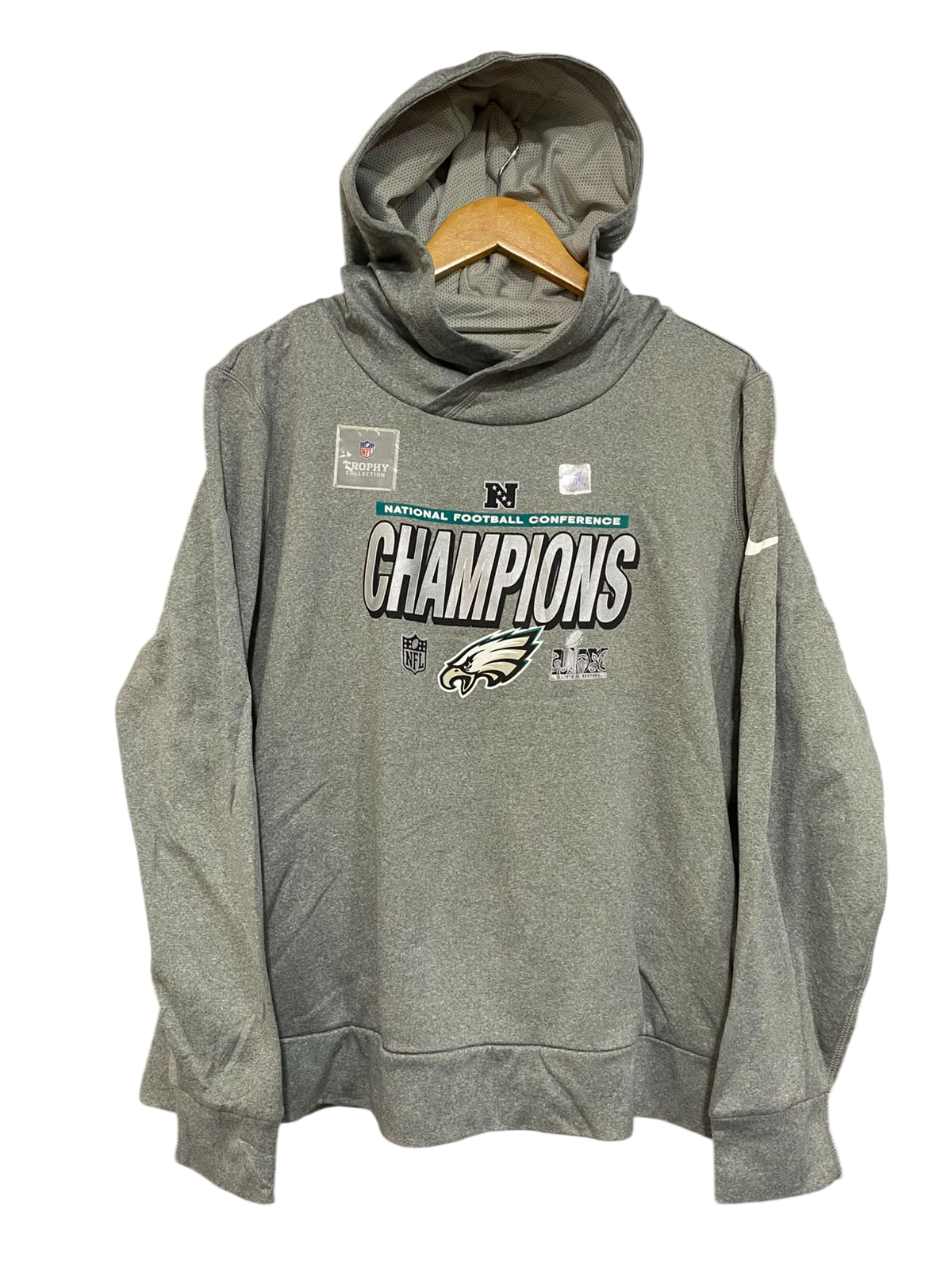 NIKE |XXL| BUST 26| A27| PHILADELPHIA EAGLES NFC CHAMPIONS GREY ATHLETIC HOODIE ACTIVEWEAR