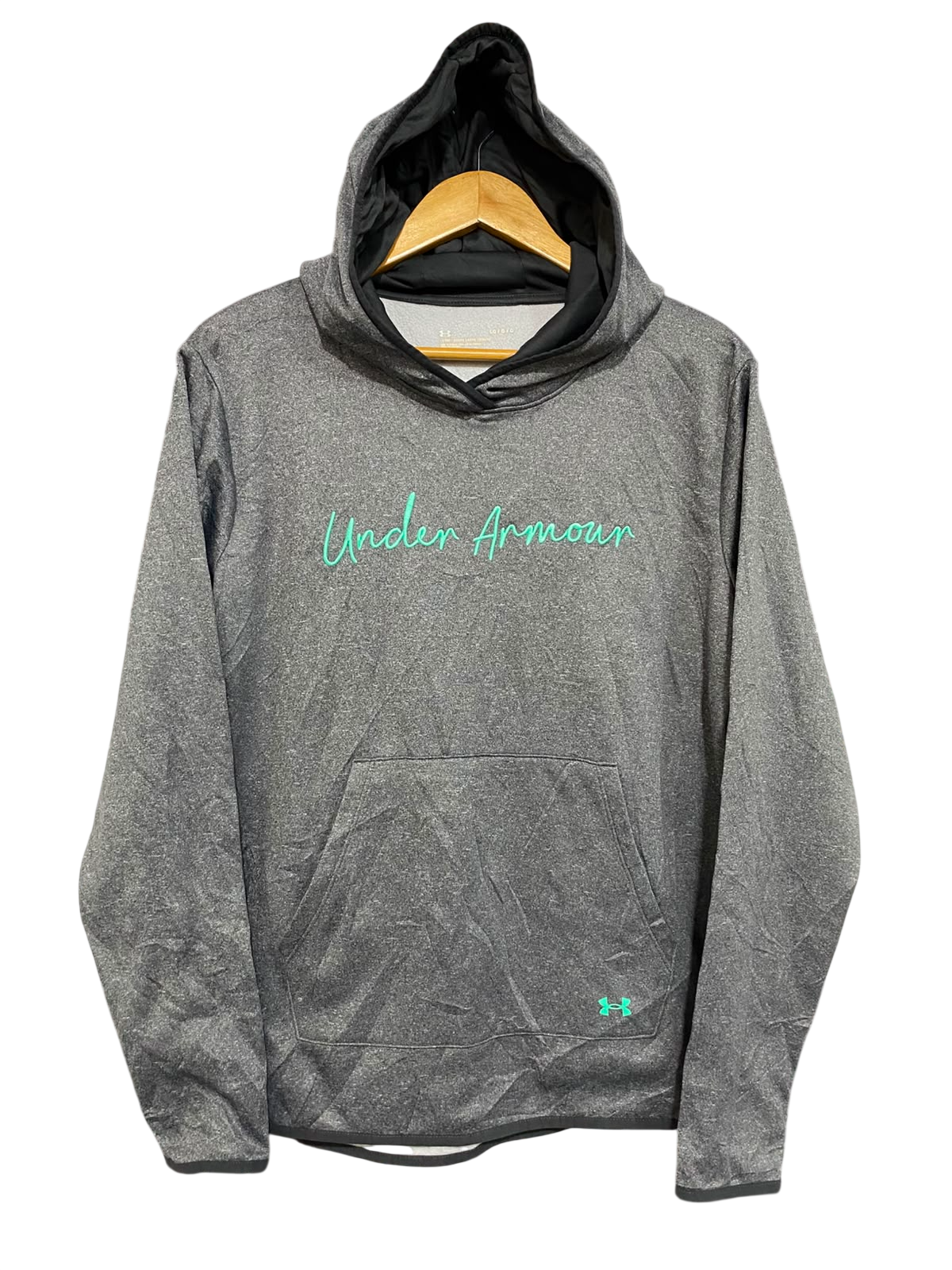 UNDER ARMOUR |L| BUST 22| A27| GREY MARLED SCRIPT LOGO ATHLETIC HOODIE ACTIVEWEAR