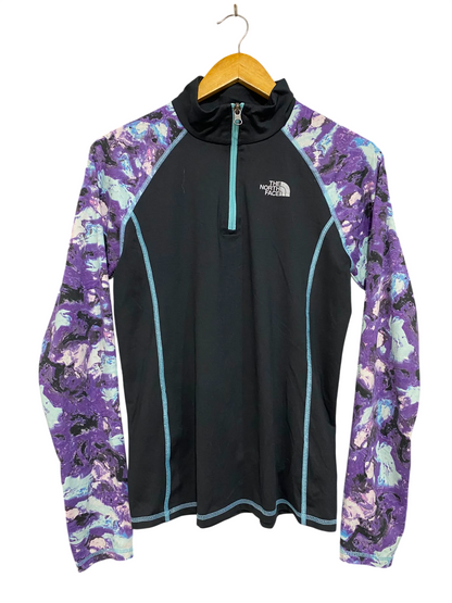 THE NORTH FACE |XL| BUST 18| A27| BLACK & PURPLE MARBLE PRINT QUARTER-ZIP ACTIVEWEAR TOP