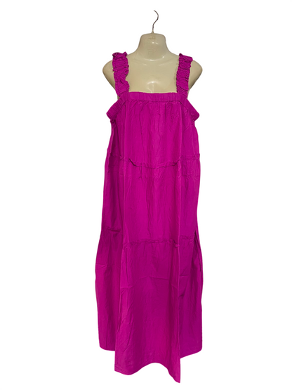 GEORGE |M| BUST 18| A27| FUCHSIA PINK RUFFLE STRAP TIERED MIDI DRESS CASUAL WEAR