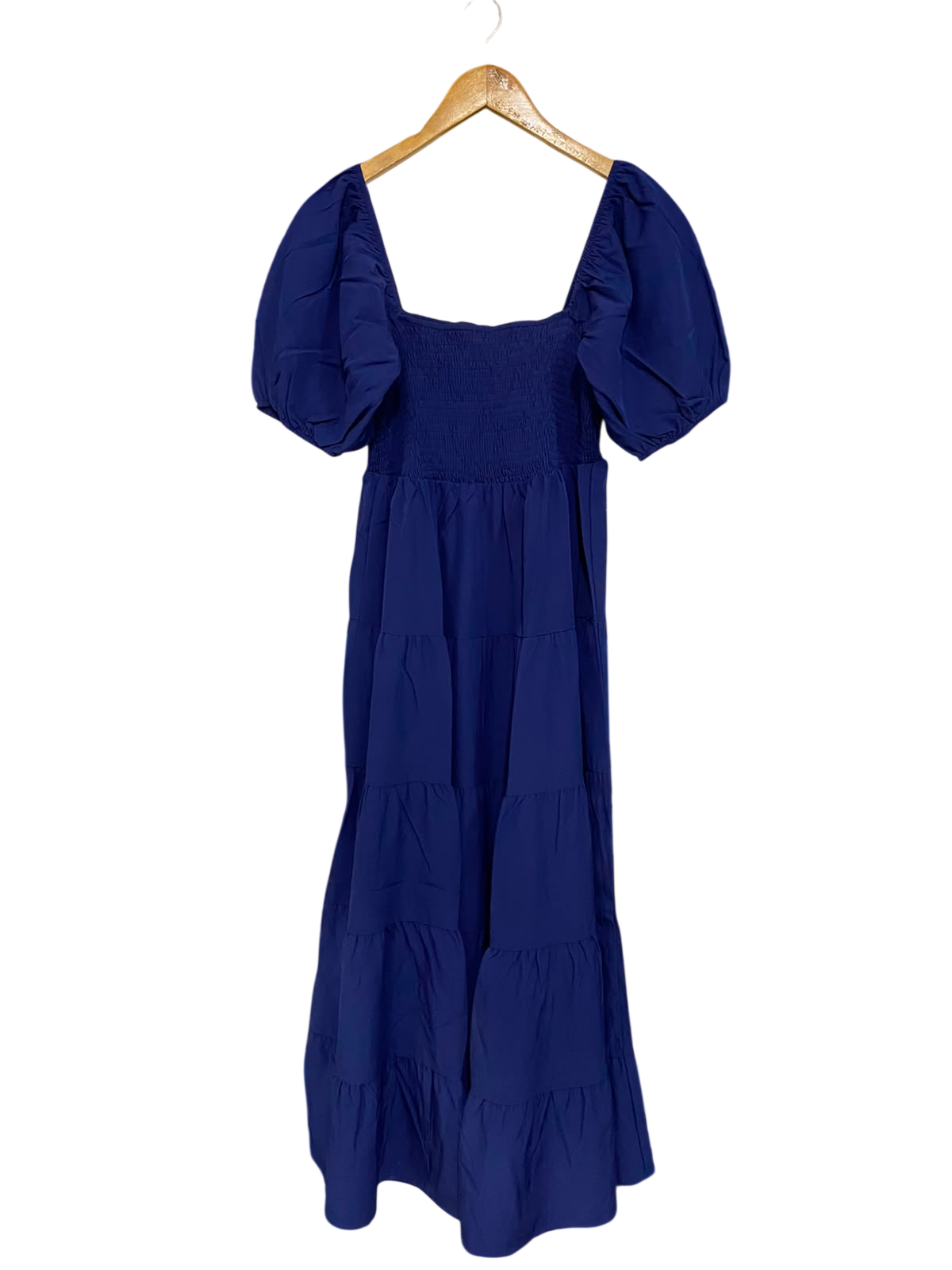 |XL| BUST 15| A27| ROYAL BLUE SQUARE NECK PUFF SLEEVE TIERED MIDI DRESS CASUAL WEAR