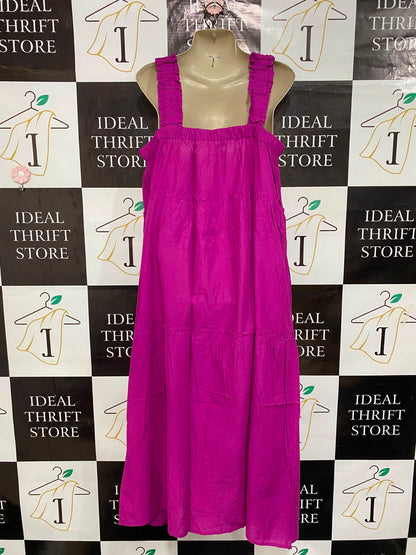 GEORGE |M| BUST 18| A27| FUCHSIA PINK RUFFLE STRAP TIERED MIDI DRESS CASUAL WEAR