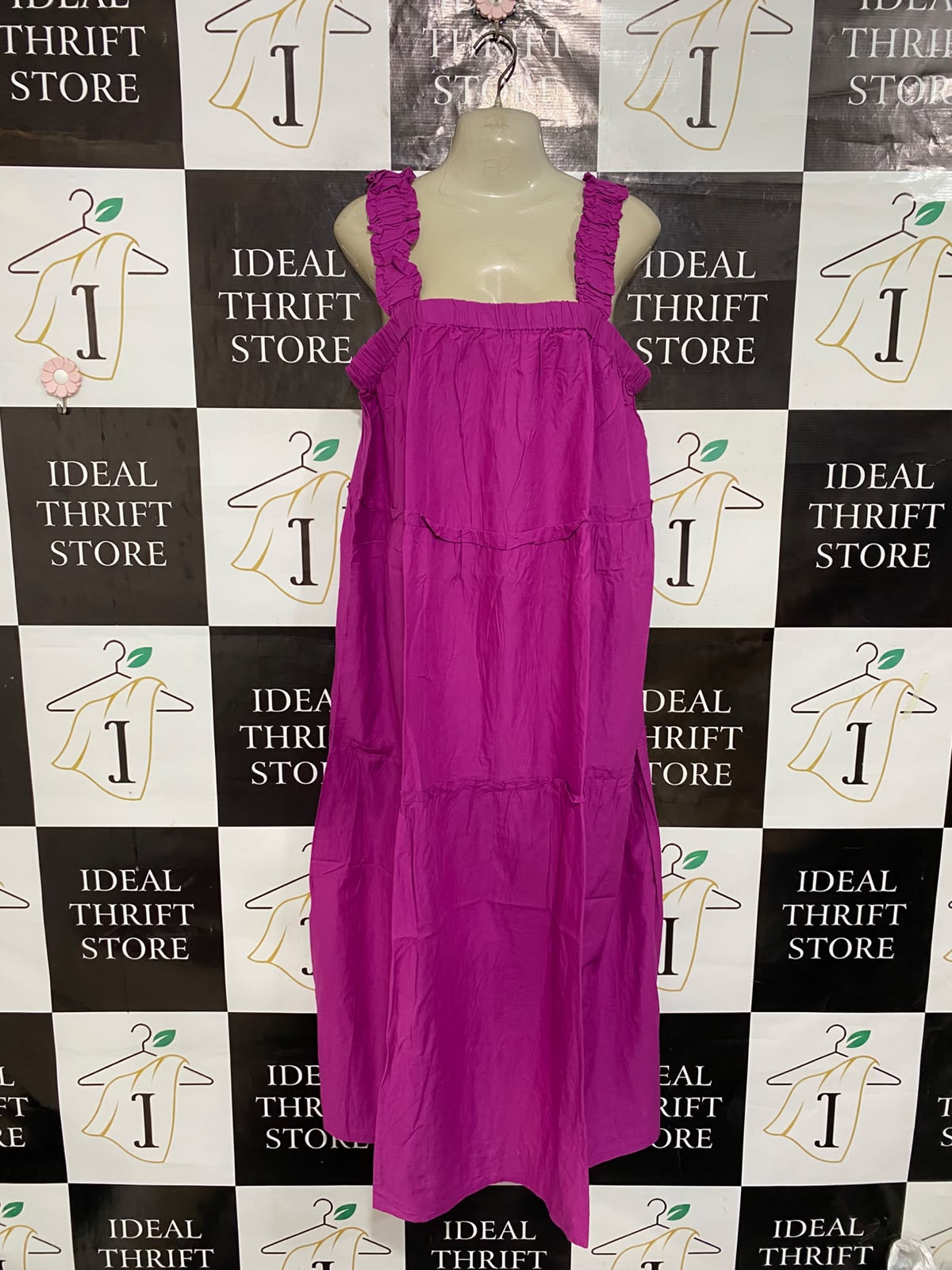 GEORGE |M| BUST 18| A27| FUCHSIA PINK RUFFLE STRAP TIERED MIDI DRESS CASUAL WEAR