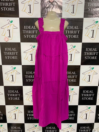 GEORGE |M| BUST 18| A27| FUCHSIA PINK RUFFLE STRAP TIERED MIDI DRESS CASUAL WEAR