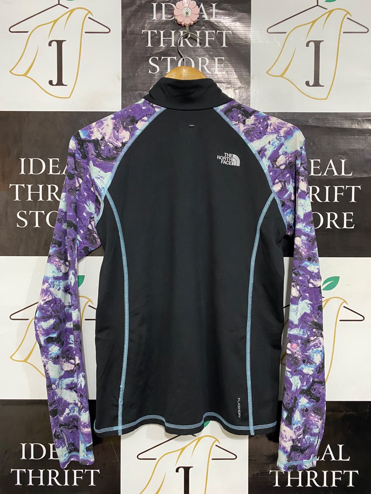 THE NORTH FACE |XL| BUST 18| A27| BLACK & PURPLE MARBLE PRINT QUARTER-ZIP ACTIVEWEAR TOP