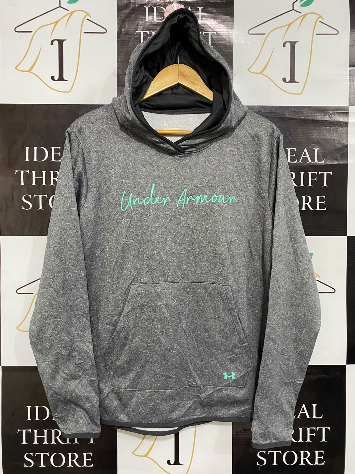 UNDER ARMOUR |L| BUST 22| A27| GREY MARLED SCRIPT LOGO ATHLETIC HOODIE ACTIVEWEAR