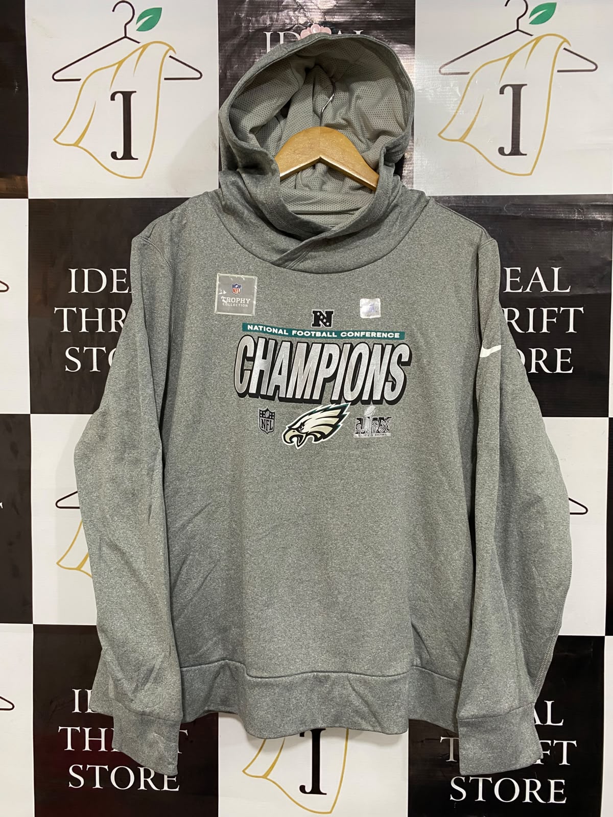 NIKE |XXL| BUST 26| A27| PHILADELPHIA EAGLES NFC CHAMPIONS GREY ATHLETIC HOODIE ACTIVEWEAR