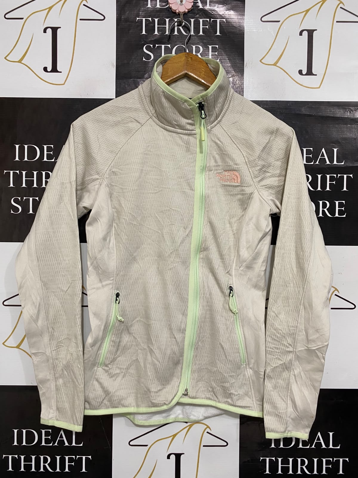 THE NORTH FACE |XS| BUST 16| A27| BEIGE & LIGHT GREEN TRIM TEXTURED FULL-ZIP ACTIVEWEAR JACKET