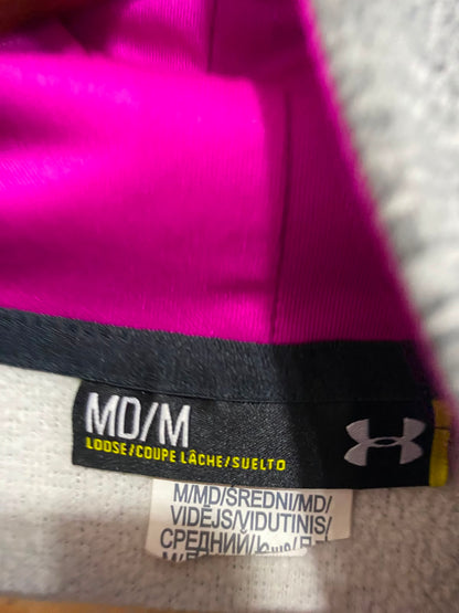 UNDER ARMOUR |M| BUST 20| A27| GREY & VIBRANT PINK LOGO PERFORMANCE FLEECE ATHLETIC HOODIE