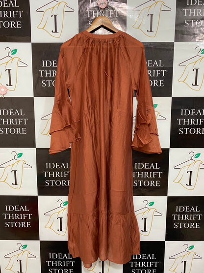 F&F |M| BUST 22| A26| RUST BROWN MULTI-TIERED RUFFLE SLEEVE MIDI DRESS CASUAL WEAR