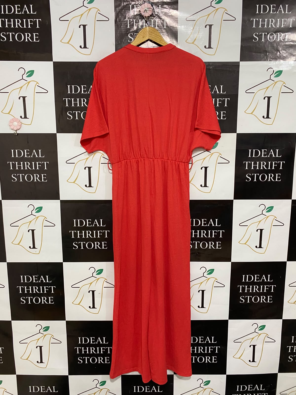 F&F |M| BUST FREE | A26| VIBRANT RED FAUX-WRAP SHORT SLEEVE WIDE-LEG JUMPSUIT CASUAL WEAR