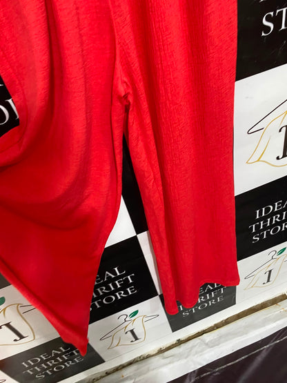 F&F |M| BUST FREE | A26| VIBRANT RED FAUX-WRAP SHORT SLEEVE WIDE-LEG JUMPSUIT CASUAL WEAR
