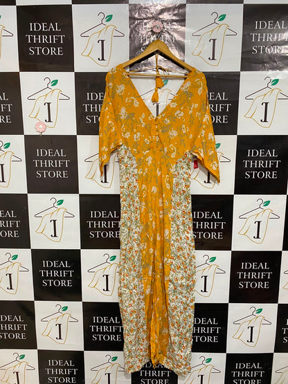 MISS SELFIDGE |M| BUST FREE| A26| MUSTARD YELLOW FLORAL PATCHWORK V-NECK MAXI DRESS CASUAL WEAR