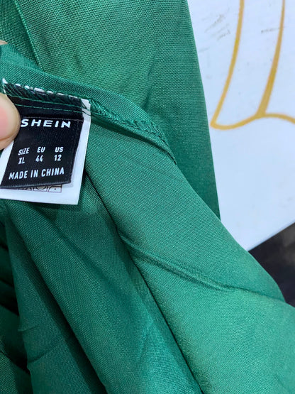SHEIN |XL| BUST 20| A26| EMERALD GREEN FAUX-WRAP SHORT PUFF SLEEVE MIDI DRESS CASUAL WEAR