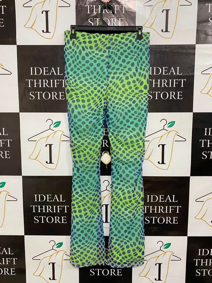 PRIMARK |M| WAIST 28| A26| GREEN & BLUE ABSTRACT DOT PRINT MESH FLARED TROUSERS CASUAL WEAR