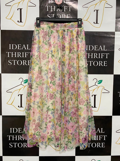 MAX |S| WAIST 24| A26| CREAM & PASTEL FLORAL PRINT MESH MAXI SKIRT CASUAL WEAR