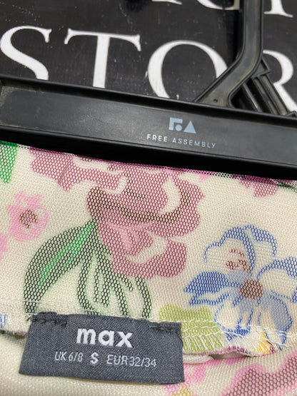 MAX |S| WAIST 24| A26| CREAM & PASTEL FLORAL PRINT MESH MAXI SKIRT CASUAL WEAR