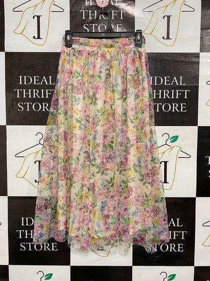 MAX |S| WAIST 24| A26| CREAM & PASTEL FLORAL PRINT MESH MAXI SKIRT CASUAL WEAR