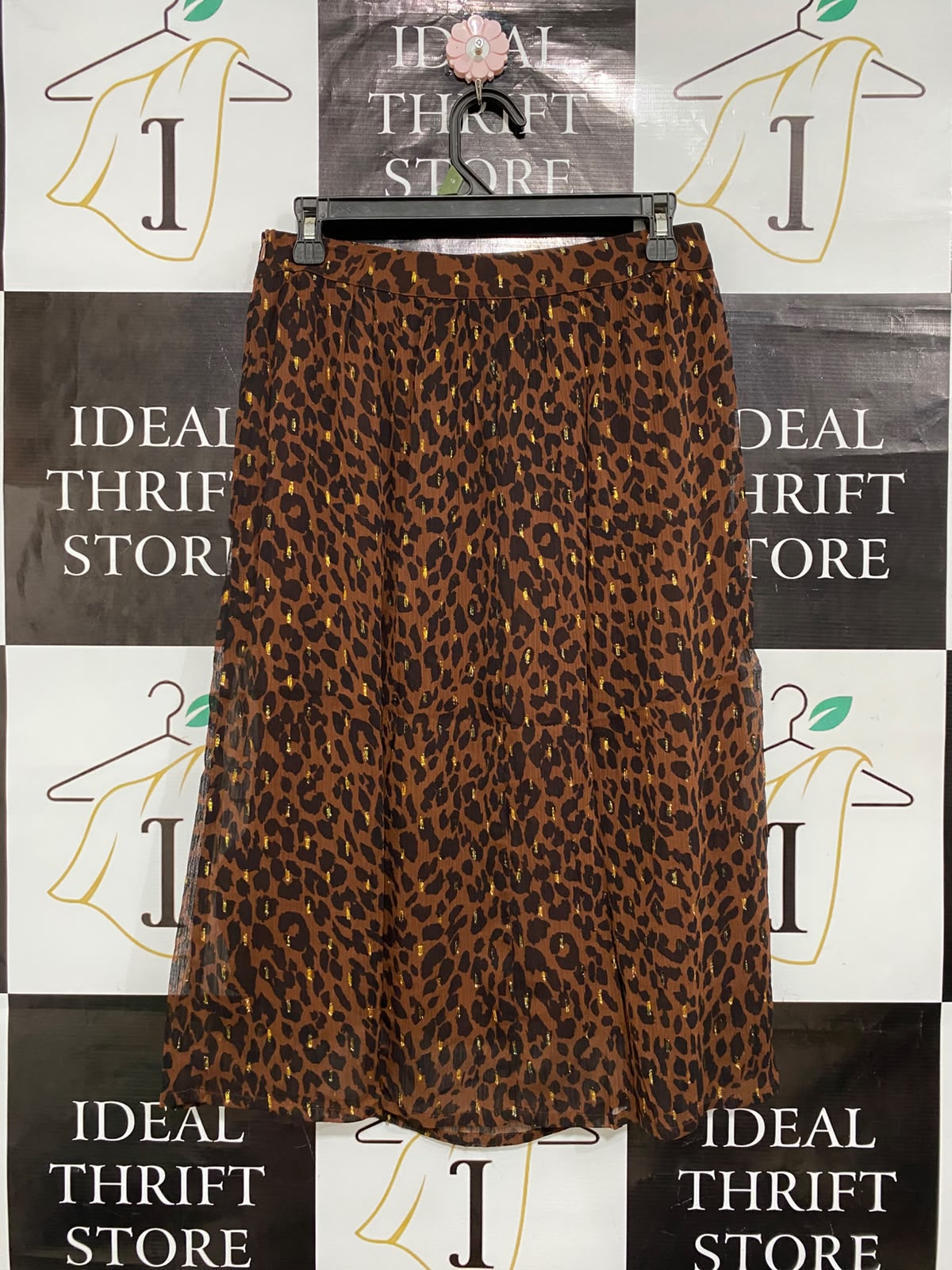 SUPERDRY |M| BUST 28| A26| BROWN LEOPARD ANIMAL PRINT METALLIC THREAD MIDI SKIRT CASUAL WEAR