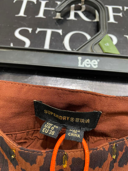 SUPERDRY |M| BUST 28| A26| BROWN LEOPARD ANIMAL PRINT METALLIC THREAD MIDI SKIRT CASUAL WEAR