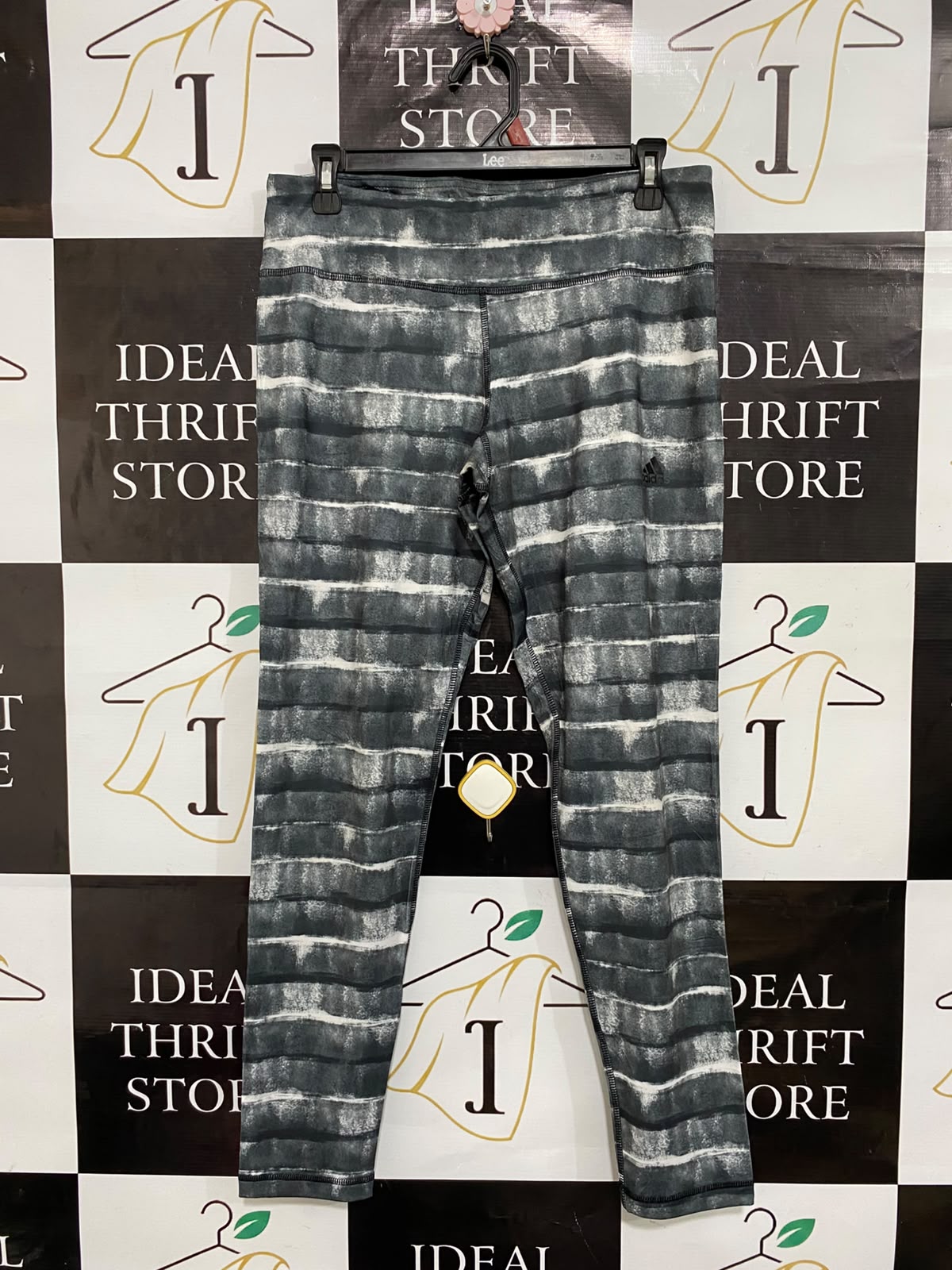 ADIDAS |M| WAIST 30| A26| GREY & WHITE BRUSHSTROKE STRIPE ACTIVEWEAR LEGGINGS