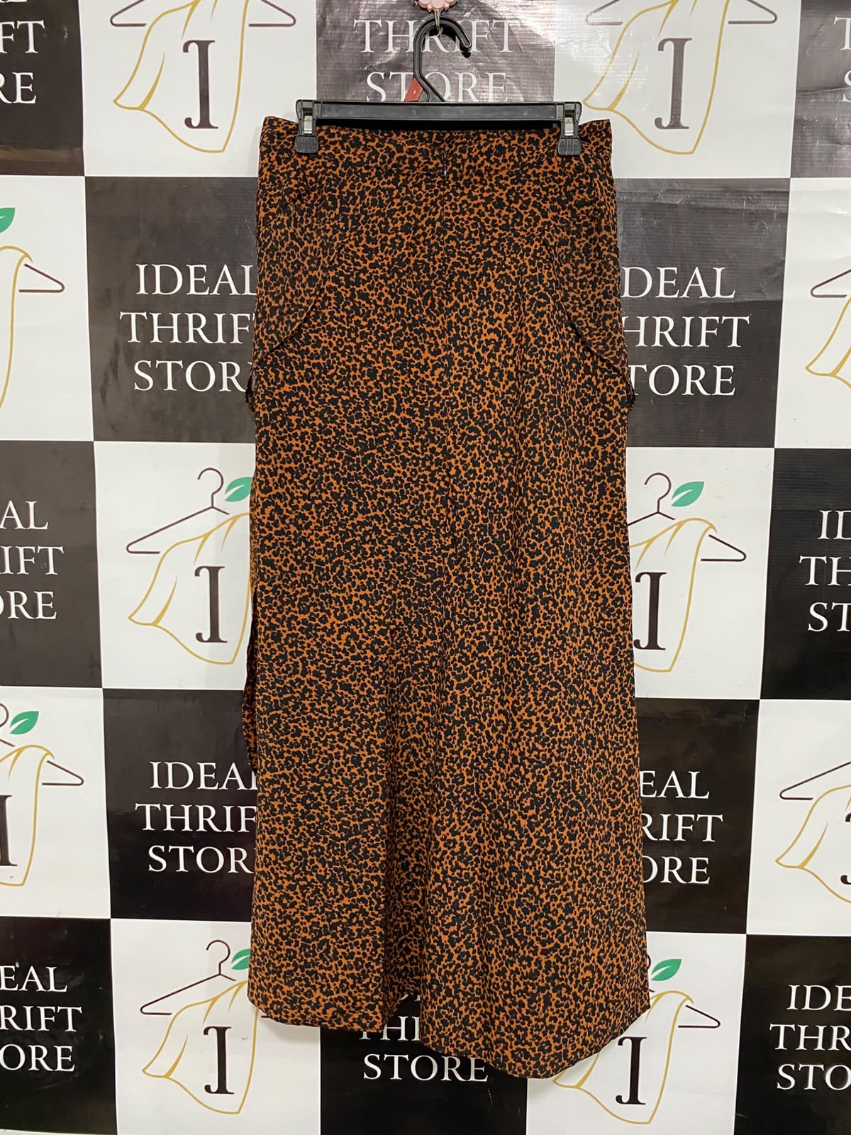 TOPSHOP |L| WAIST 30| A26| BROWN LEOPARD ANIMAL PRINT RUFFLE-TRIM HIGH-LOW MIDI SKIRT CASUAL WEAR