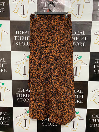 TOPSHOP |L| WAIST 30| A26| BROWN LEOPARD ANIMAL PRINT RUFFLE-TRIM HIGH-LOW MIDI SKIRT CASUAL WEAR