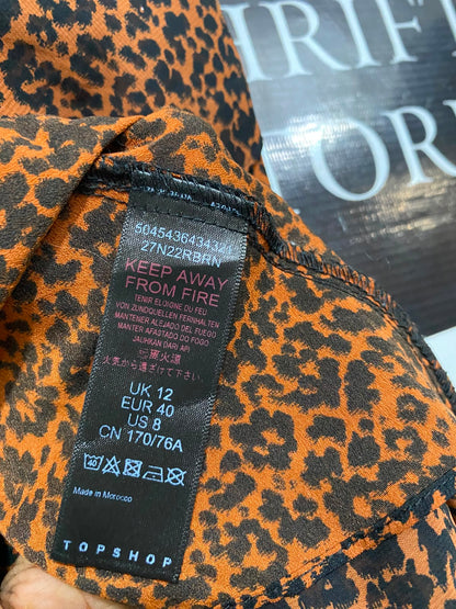 TOPSHOP |L| WAIST 30| A26| BROWN LEOPARD ANIMAL PRINT RUFFLE-TRIM HIGH-LOW MIDI SKIRT CASUAL WEAR