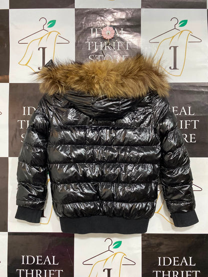 MONCLER |M| BUST 18| B32| GLOSSY BLACK PUFFER JACKET WITH FAUX FUR HOOD WINTER OUTERWEAR