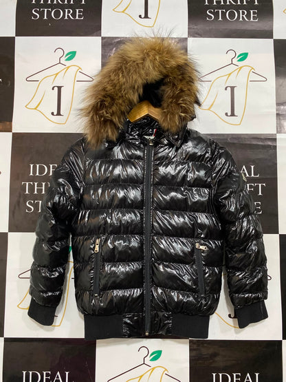 MONCLER |M| BUST 18| B32| GLOSSY BLACK PUFFER JACKET WITH FAUX FUR HOOD WINTER OUTERWEAR