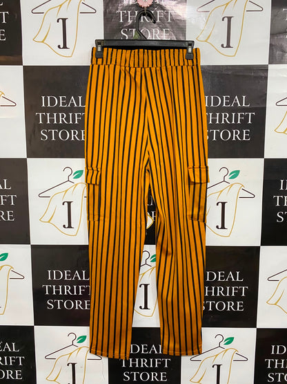|L/XL| WAIST 26| A26| MUSTARD YELLOW & BLACK STRIPED CARGO CASUAL TROUSERS