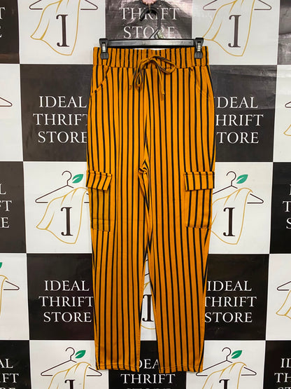 |L/XL| WAIST 26| A26| MUSTARD YELLOW & BLACK STRIPED CARGO CASUAL TROUSERS