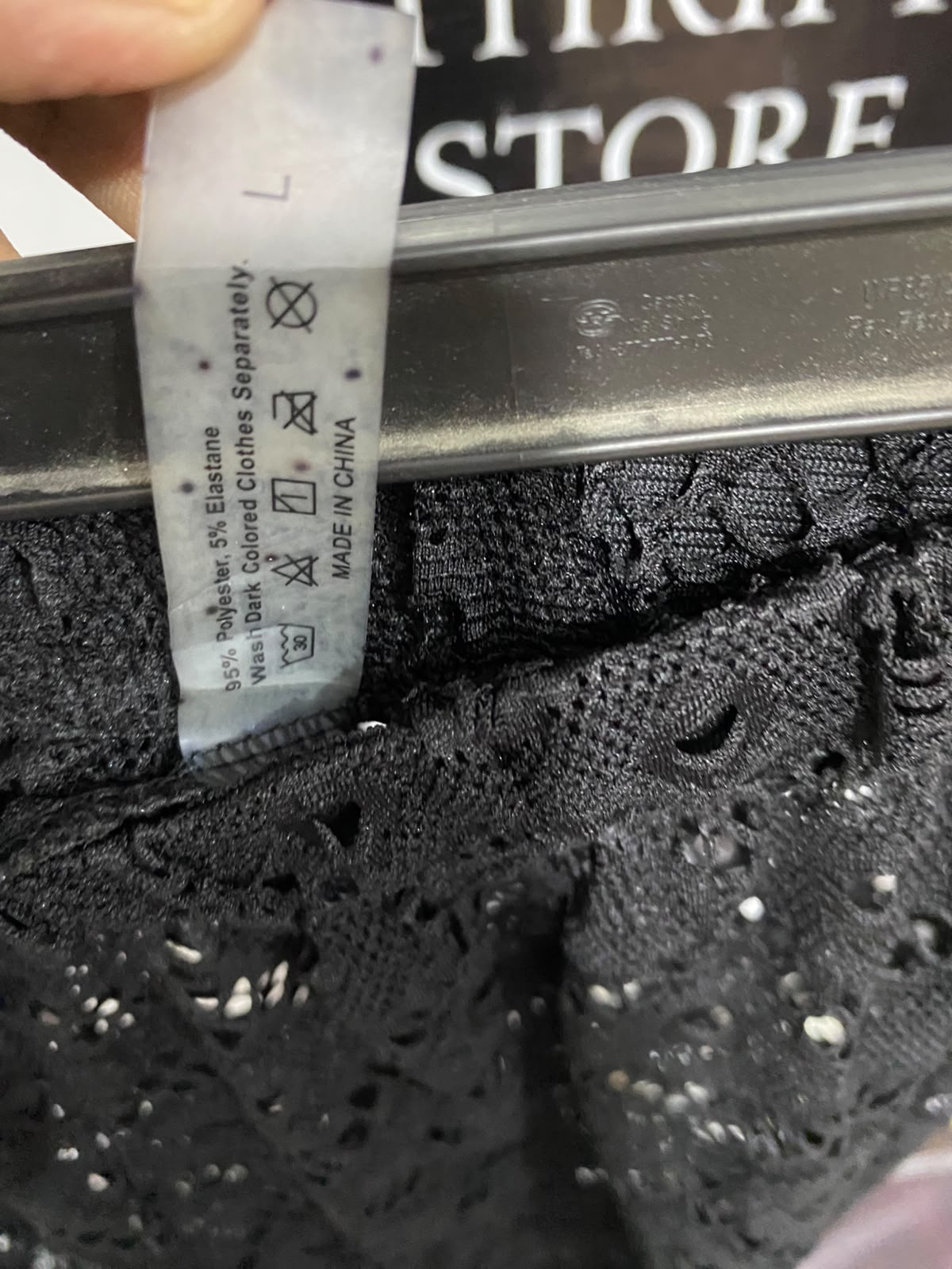 |L| WAIST 29| A26| BLACK CROCHET LACE SHEER WIDE-LEG CASUAL TROUSERS