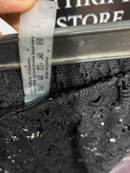 |L| WAIST 29| A26| BLACK CROCHET LACE SHEER WIDE-LEG CASUAL TROUSERS