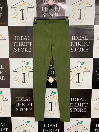 BRAVE SOUL |XS| WAIST 24| A26| OLIVE GREEN RIBBED TEXTURED CASUAL LEGGINGS LOUNGEWEAR