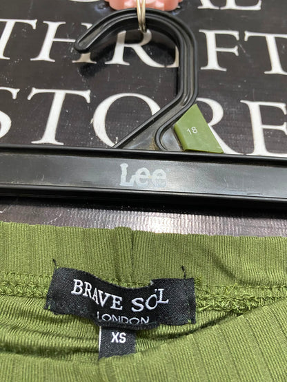 BRAVE SOUL |XS| WAIST 24| A26| OLIVE GREEN RIBBED TEXTURED CASUAL LEGGINGS LOUNGEWEAR