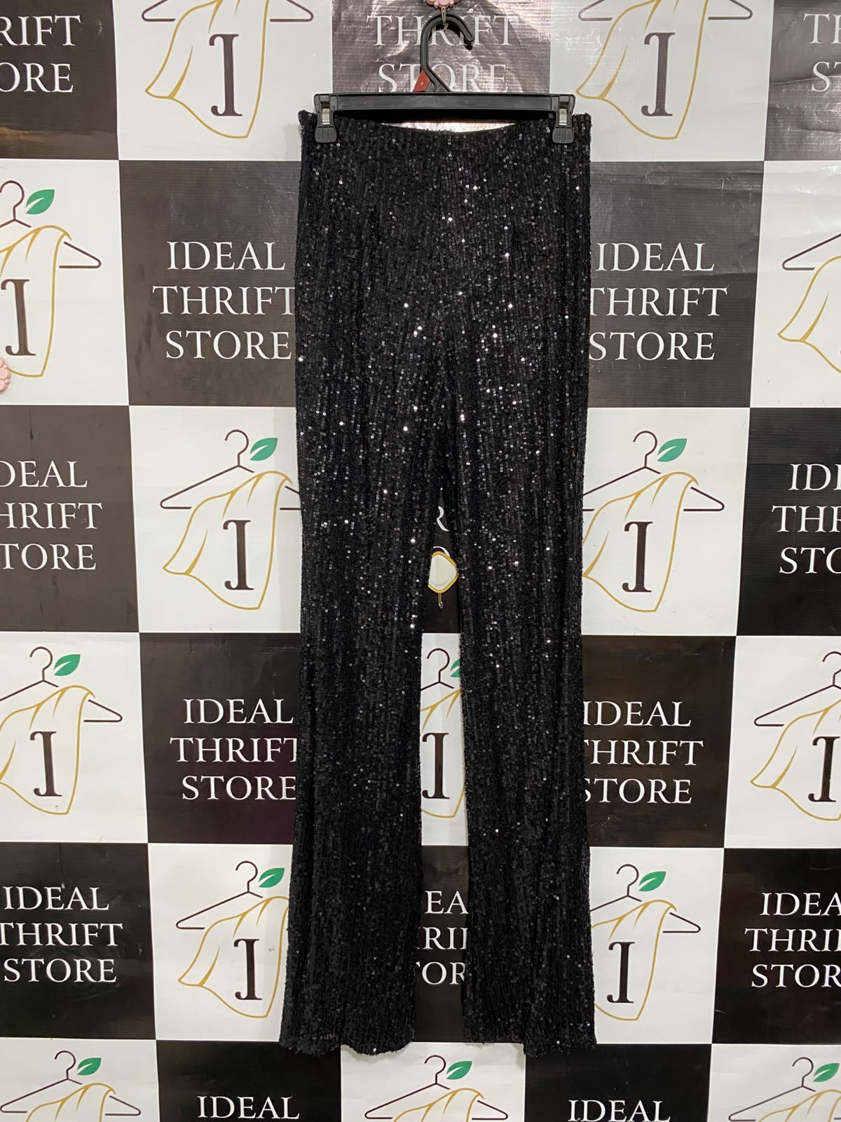 SHOWPO |M| WAIST 26| A26| GLAMOROUS BLACK SEQUIN WIDE-LEG PARTY TROUSERS