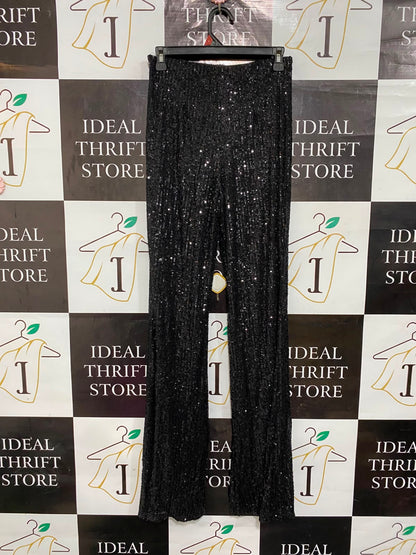 SHOWPO |M| WAIST 26| A26| GLAMOROUS BLACK SEQUIN WIDE-LEG PARTY TROUSERS