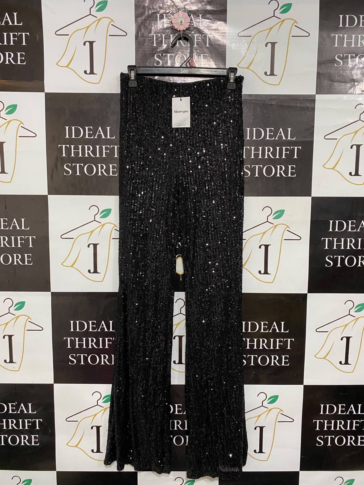 SHOWPO |M| WAIST 26| A26| GLAMOROUS BLACK SEQUIN WIDE-LEG PARTY TROUSERS