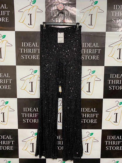 SHOWPO |M| WAIST 26| A26| GLAMOROUS BLACK SEQUIN WIDE-LEG PARTY TROUSERS