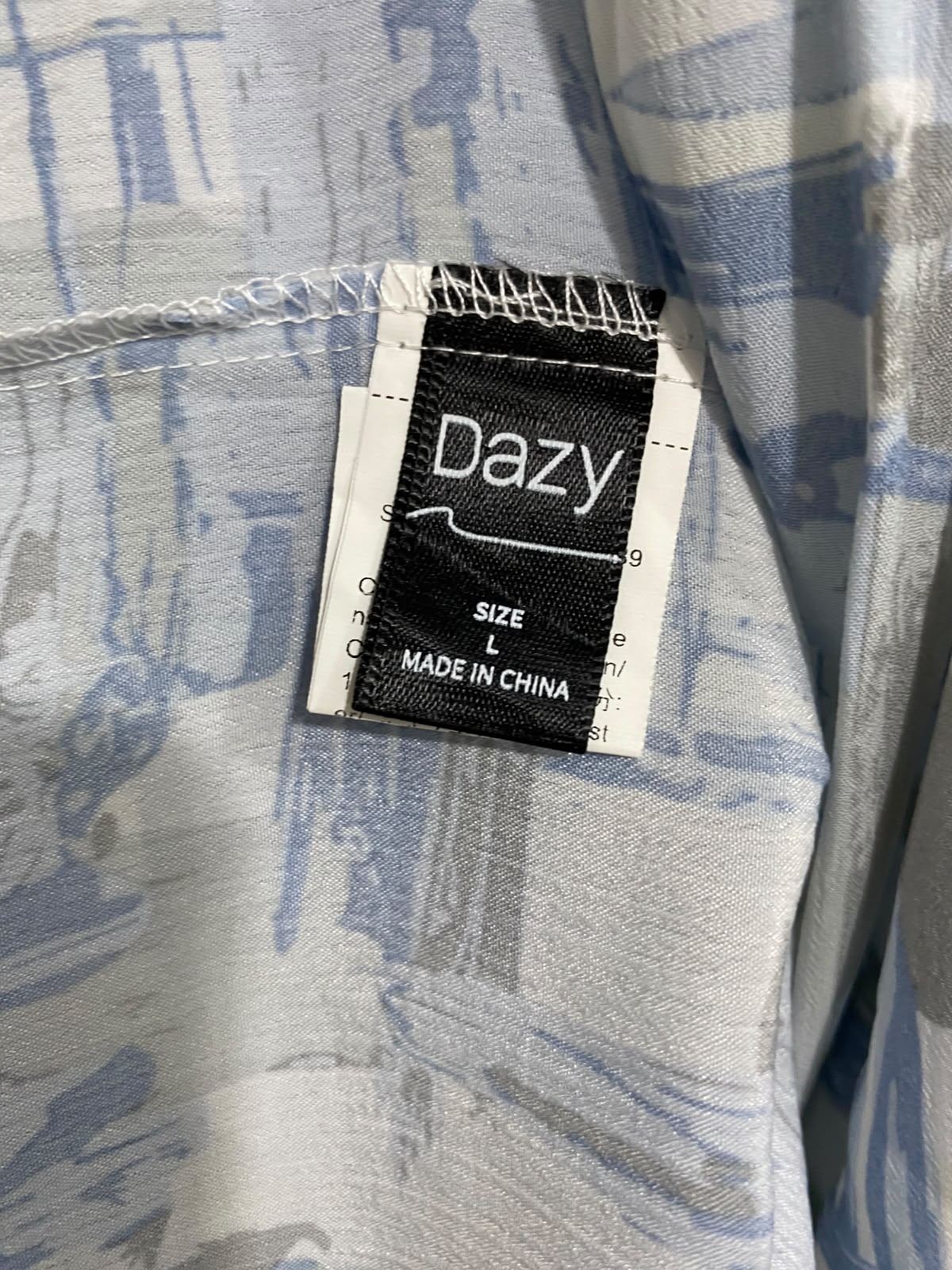 DAZY |L| BUST 20| A26| ABSTRACT BLUE BRUSHSTROKE PRINT TIERED LONG-SLEEVE MIDI DRESS