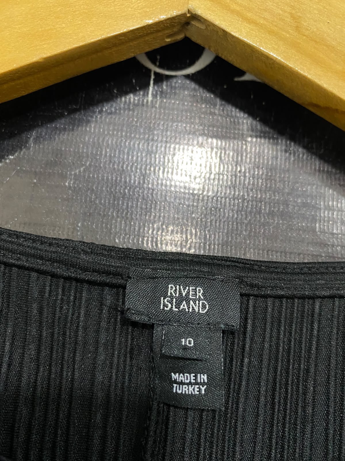 RIVER ISLAND |M| BUST 18| A26| CHIC BLACK CRINKLED PLEATED LONG-SLEEVE MIDI DRESS WITH TIE WAIST