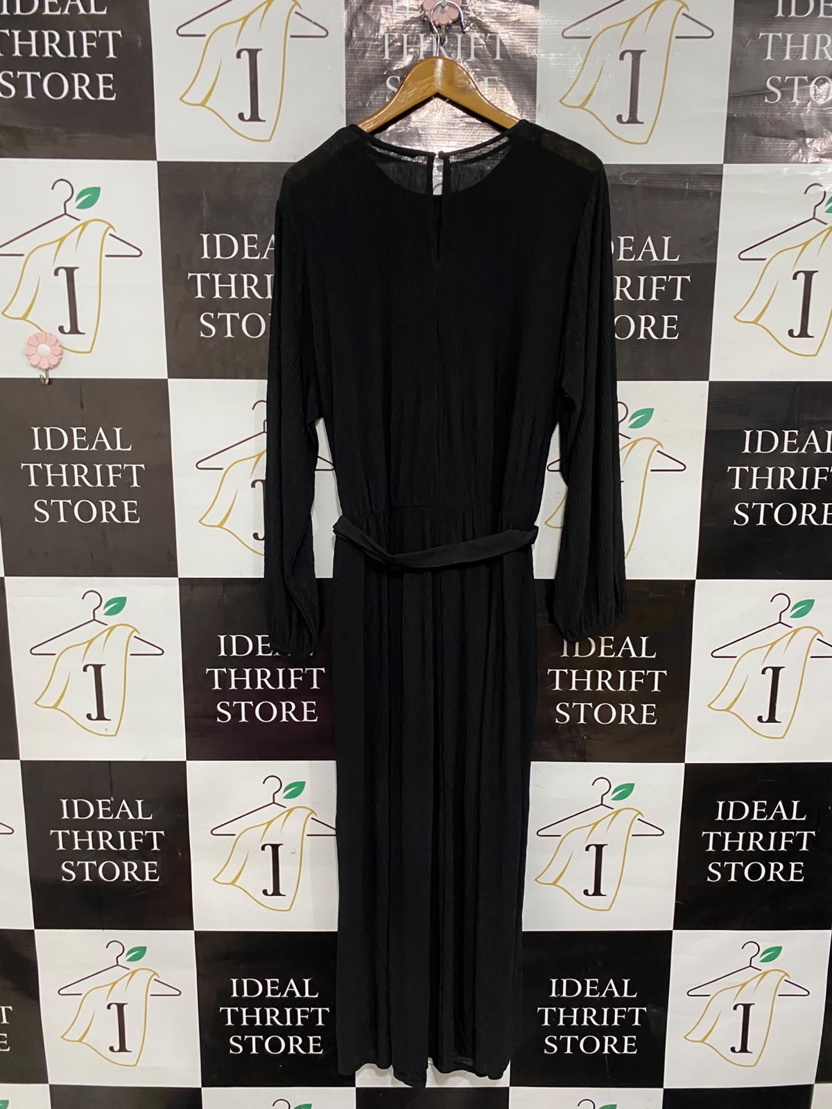 TU WOMAN |L| BUST 21| A26| CLASSIC BLACK LONG-SLEEVE MIDI DRESS WITH TIE WAIST