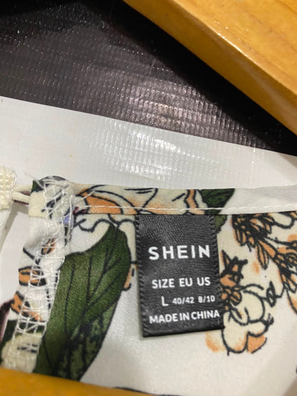 SHEIN |L| BUST 18| A26| WHITE & MULTICOLOR FLORAL PRINT LONG-SLEEVE MIDI DRESS