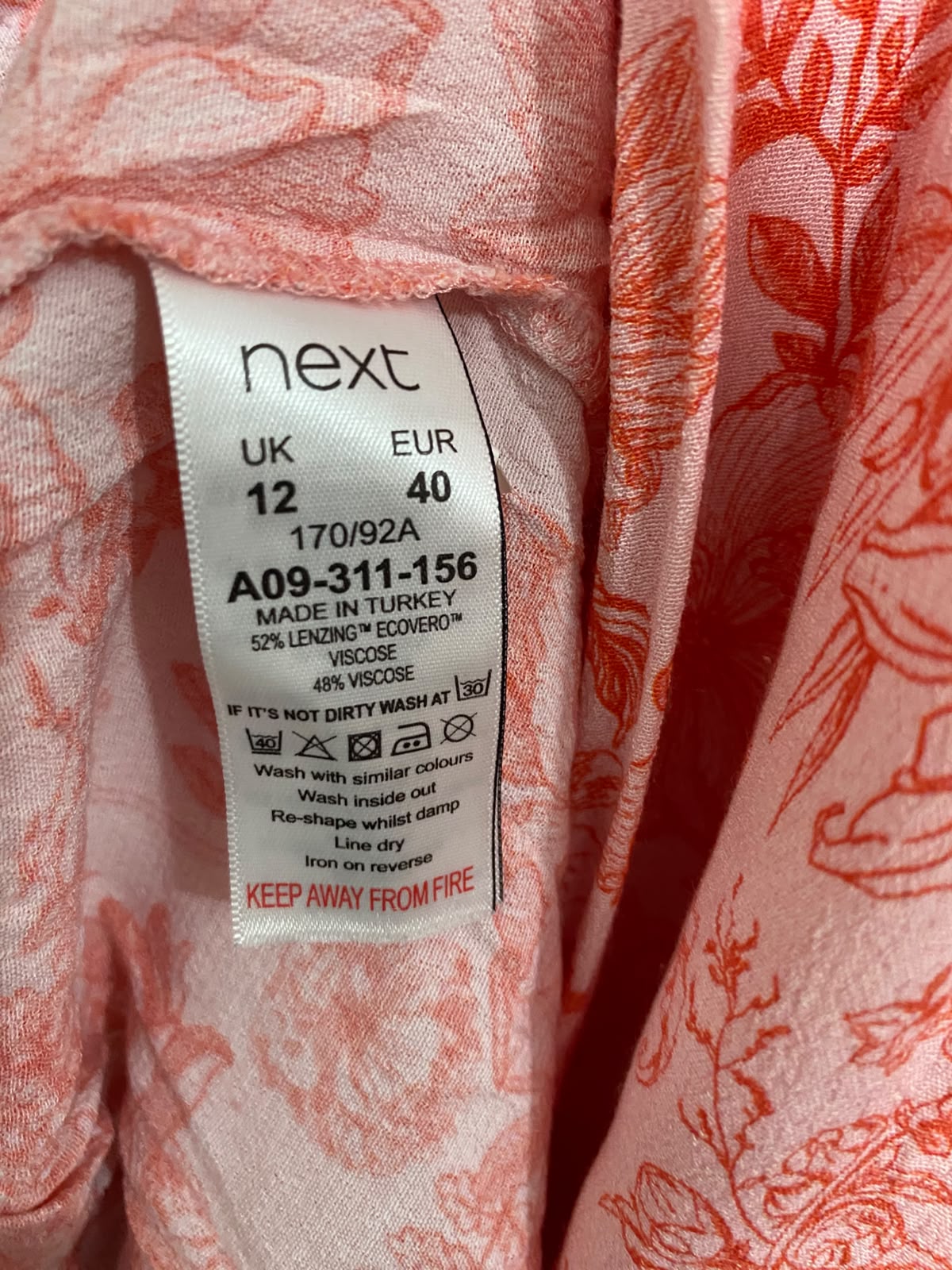 NEXT |M| BUST 12| A26| PINK & RED FLORAL PRINT SMOCKED SQUARE-NECK MIDI DRESS