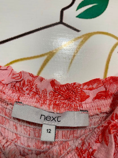 NEXT |M| BUST 12| A26| PINK & RED FLORAL PRINT SMOCKED SQUARE-NECK MIDI DRESS
