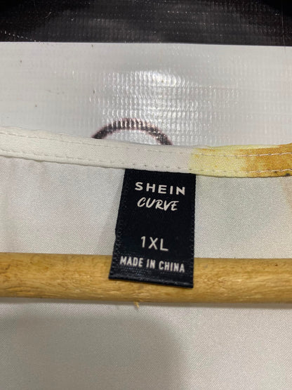 SHEIN CURVE |XL| BUST 23| A26| WHITE & YELLOW FLORAL PRINT V-NECK SHORT-SLEEVE MIDI DRESS