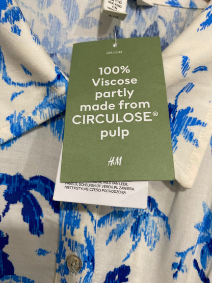 H&M |XL| BUST FREE| A26| BLUE & WHITE FLORAL PRINT COLLARED SHIRT MIDI DRESS WITH TIE WAIST