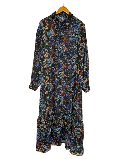SHEIN |XL| BUST 24| A27| BLACK & MULTICOLOR PAISLEY FLORAL COLLARED MIDI SHIRT DRESS